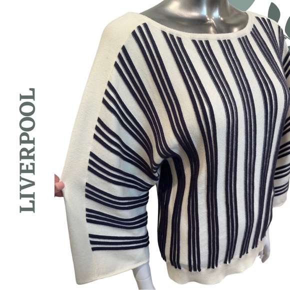 Liverpool Boatneck Sweater | Nautical Stripe Pullover | Navy Cream | Size XS - Picture 6 of 9